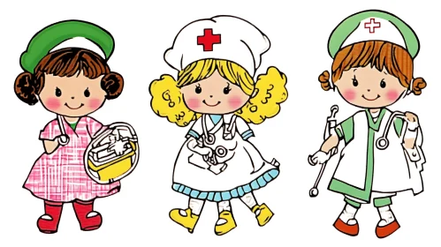 Whimsical Nurse Cartoon Trio