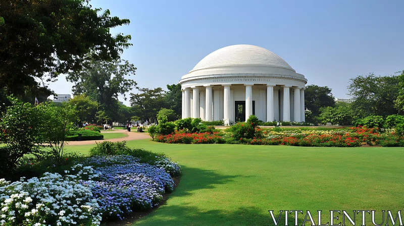 White Dome Building Surrounded by Flowers AI Image