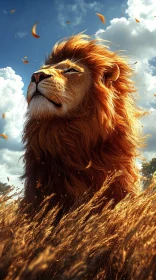 Regal Lion in Sunlit Wilderness