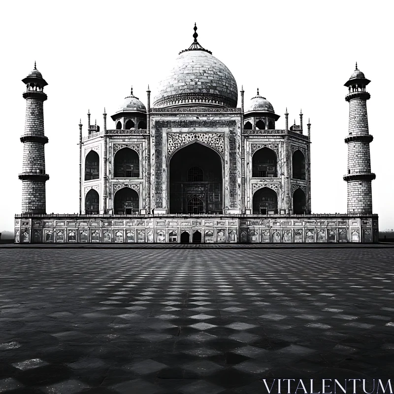 Iconic Taj Mahal in Black and White AI Image