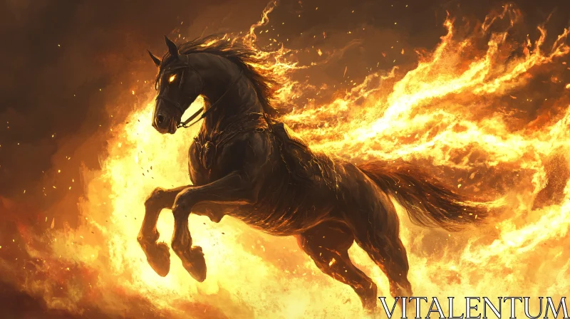 Glowing Eyed Horse in the Inferno AI Image