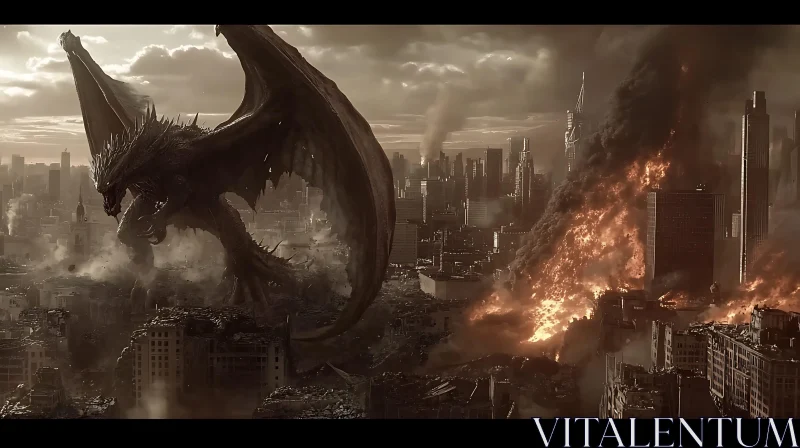 AI ART Inferno Cityscape with Dominating Dragon Art