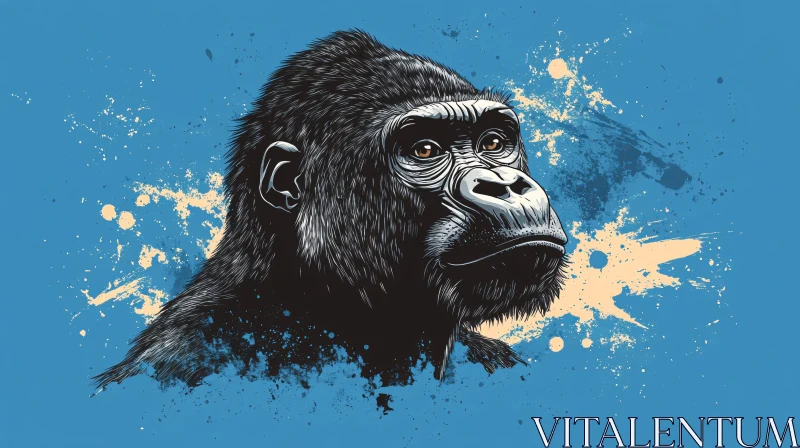 Gorilla Art on Blue Background AI Image