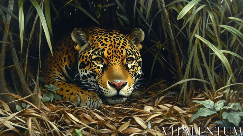 Jaguar Camouflaged in Jungle AI Image