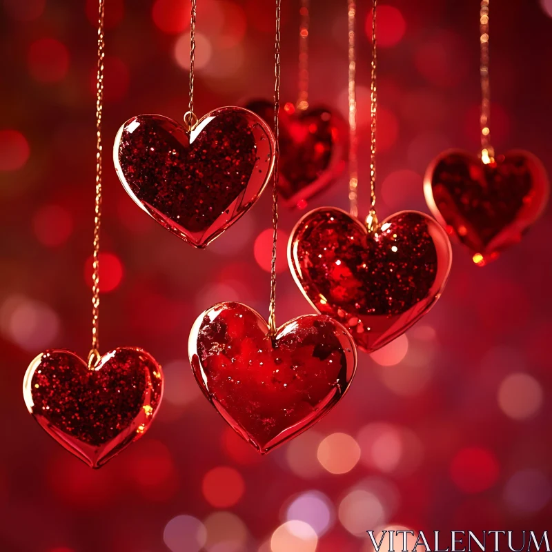 Hanging Red Heart Ornaments on Valentine's Day AI Image