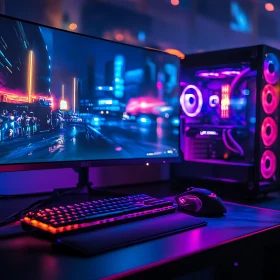 High-Tech Cyberpunk Gaming PC Setup