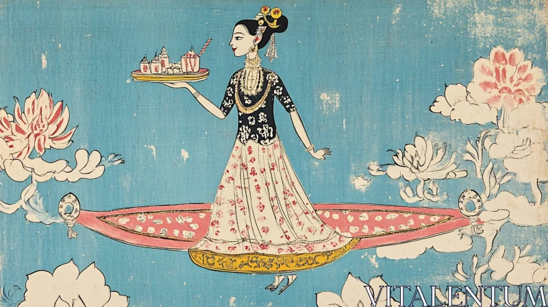 Floating Lady Serving Sweets AI Image