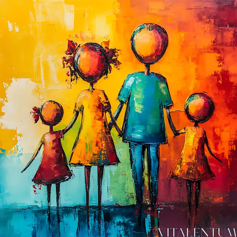 AI ART Colorful Abstract Family Illustration, Happy Together