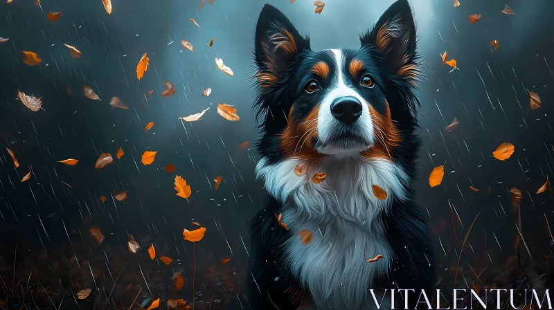 Collie in Rainy Forest AI Image