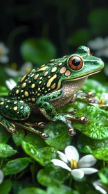 Frog Resting on Leaves
