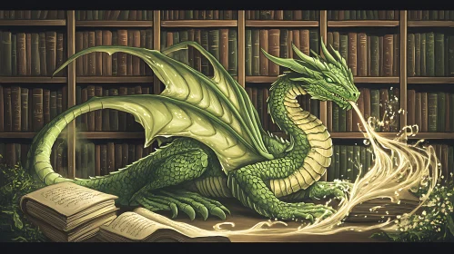 Emerald Dragon in the Library