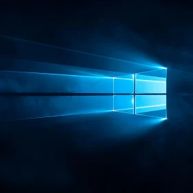 Glowing Blue Window Interface Against Dark Background