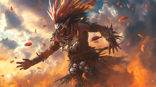 Feathered Warrior with Skulls