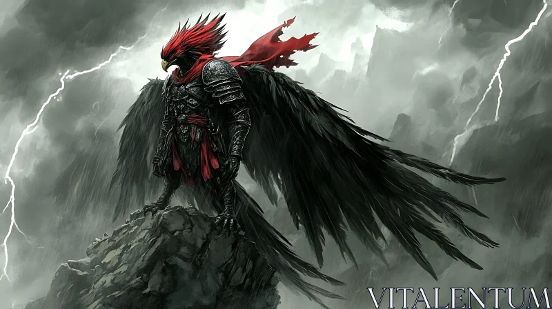 AI ART Crimson Winged Guardian in Dark Armor