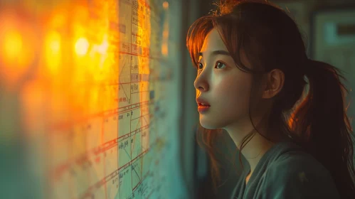 Captivating Korean Girl Contemplates Desires | Technological Art