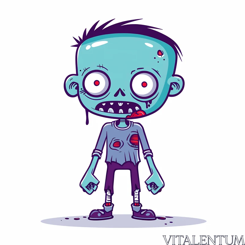 Cartoon Illustration of Blue-Skinned Zombie Boy AI Image
