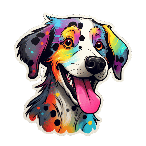 Cheerful Cartoon Dog with Rainbow Coat - Art Illustration POD Design