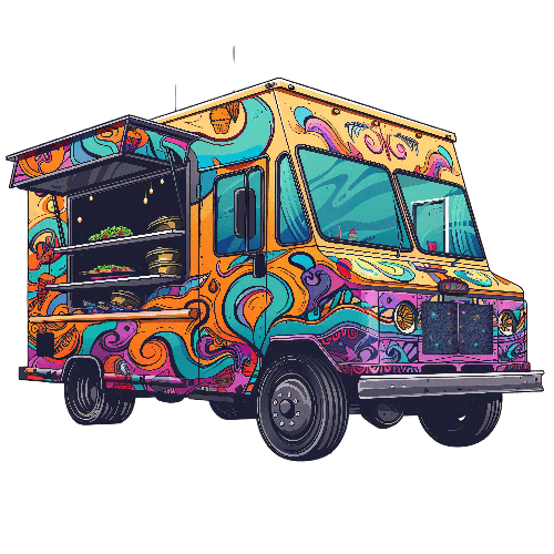 Colorful Abstract Food Truck on Transparent Background POD Design