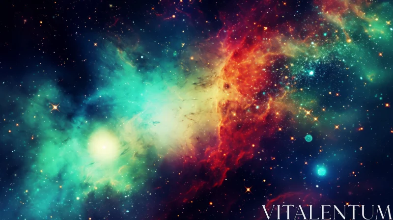 Colorful Space Background with Stars and Nebula | Vibrant Teal and Dark Red AI Image