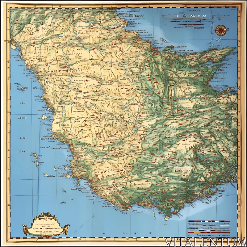 Antique Cartography: A Vintage Map Illustration AI Image