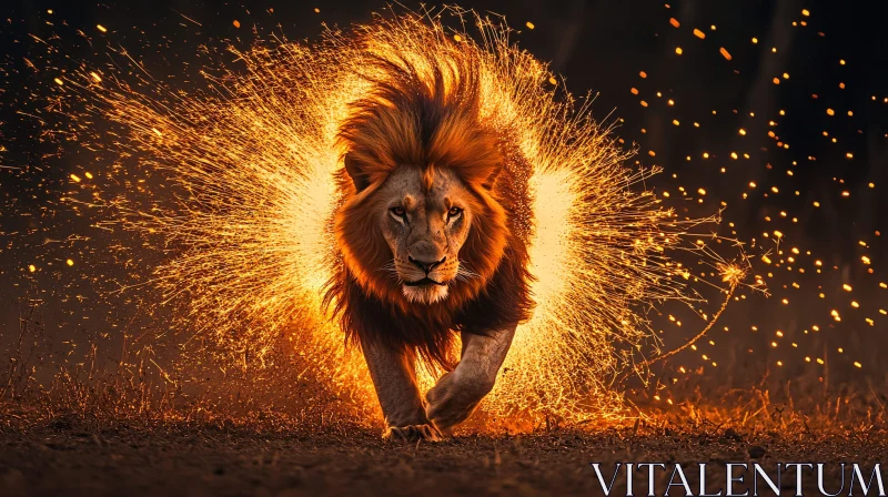 Fiery Lion Portrait AI Image