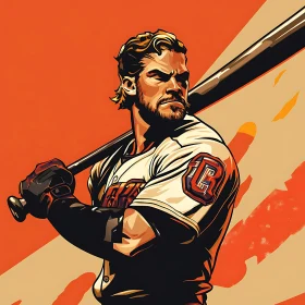 Stylized Baseball Athlete with Bat