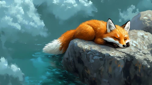 Tranquil Fox Resting on Rocks