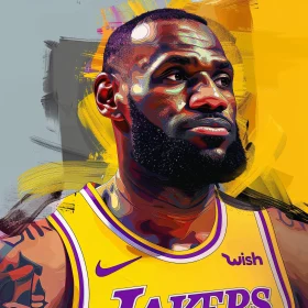 LeBron James Art Portrait in Lakers Jersey