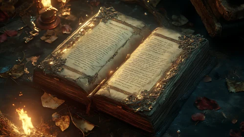 Ancient Tome Illuminated by Candlelight