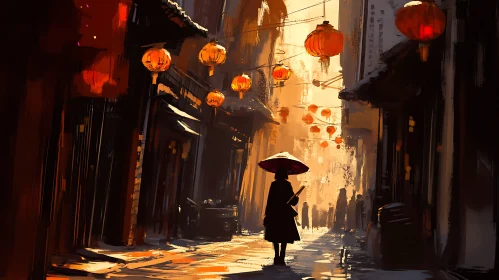 City Street With Red Lanterns