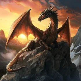 Dragon on Mountain at Sunset