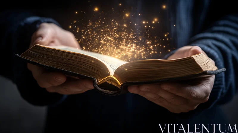 Enchanted Book Emitting Golden Light AI Image