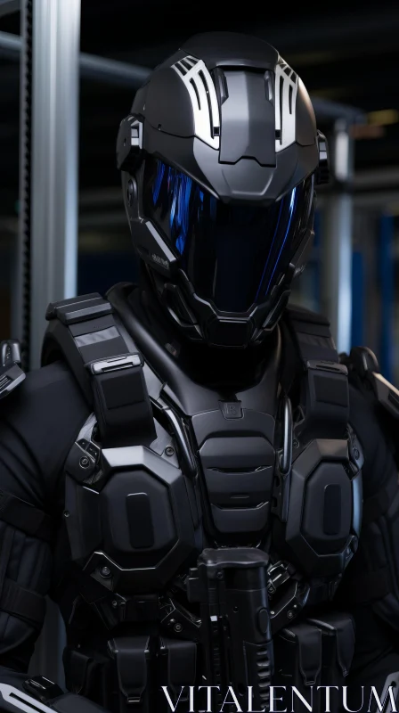 Futuristic Soldier in Black Armor: Industrial and Product Design AI Image