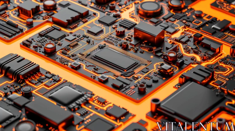 Intricate Orange Electronic Board with Electronic Components | Stunning Visuals AI Image