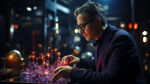 Male Scientist Creating Mesmerizing Candle Sculpture with Smoke and Candle Lights