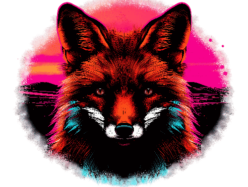 Neon Fox T-Shirt Design with Bold, Retro Colors