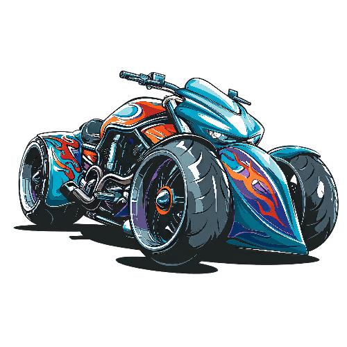 Stylish Blue and Orange Motorcycle Illustration for T-Shirts POD Design