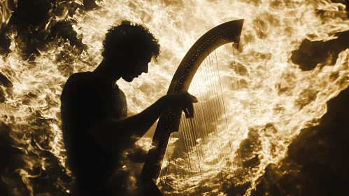 Harpist in Fiery Embrace