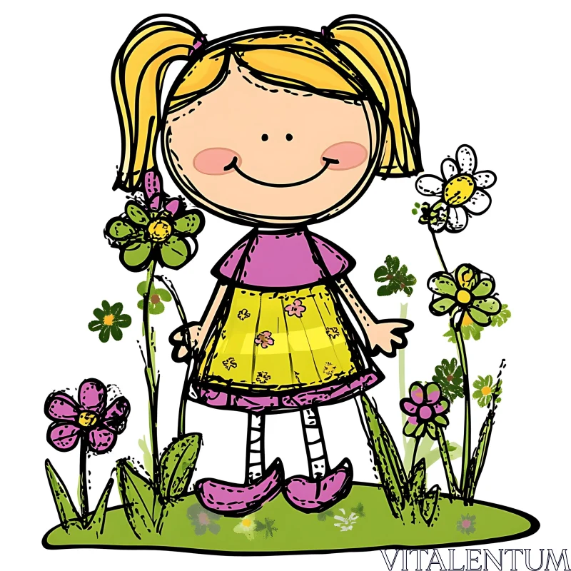 AI ART Whimsical Girl in a Floral Garden