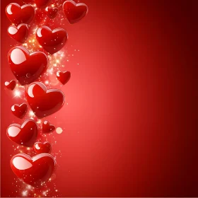 Romantic Hearts on Red Background