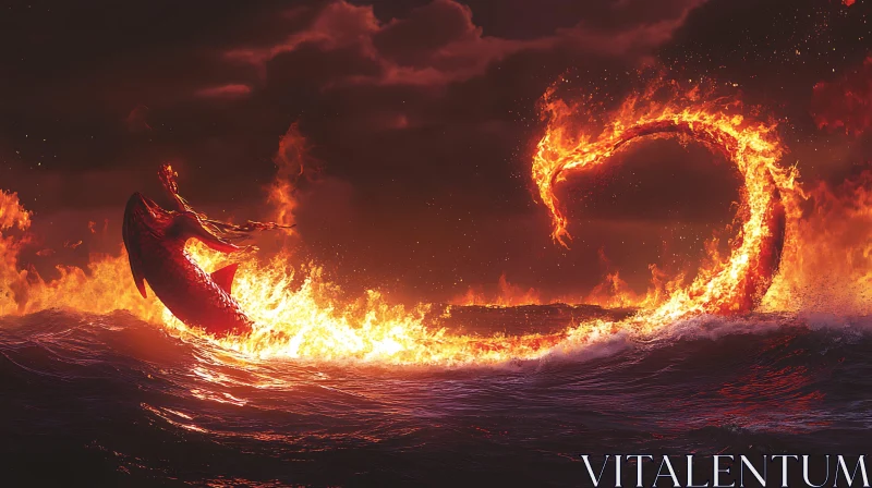 Flaming Dragon Emerges from Ocean AI Image