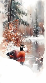 Snowy Forest with Goose