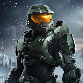 Armored Soldier in Winter Landscape