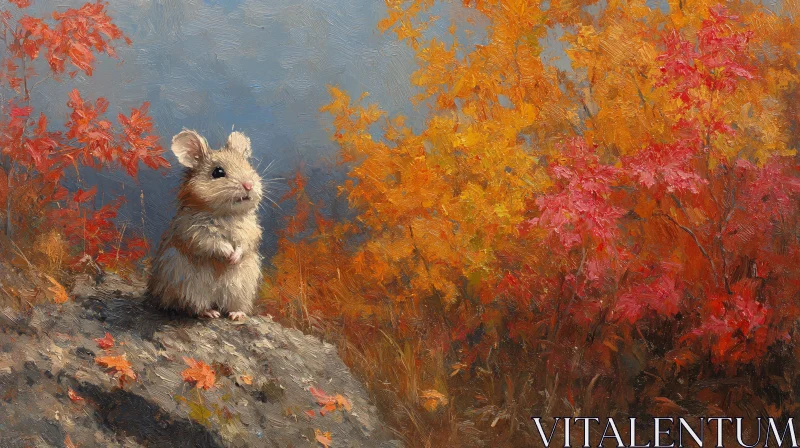 AI ART Autumn Mouse on a Rock