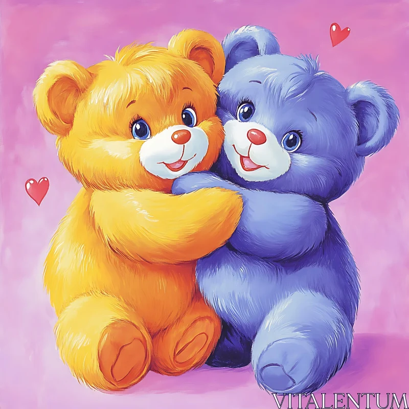 Teddy Bears in Loving Embrace AI Image