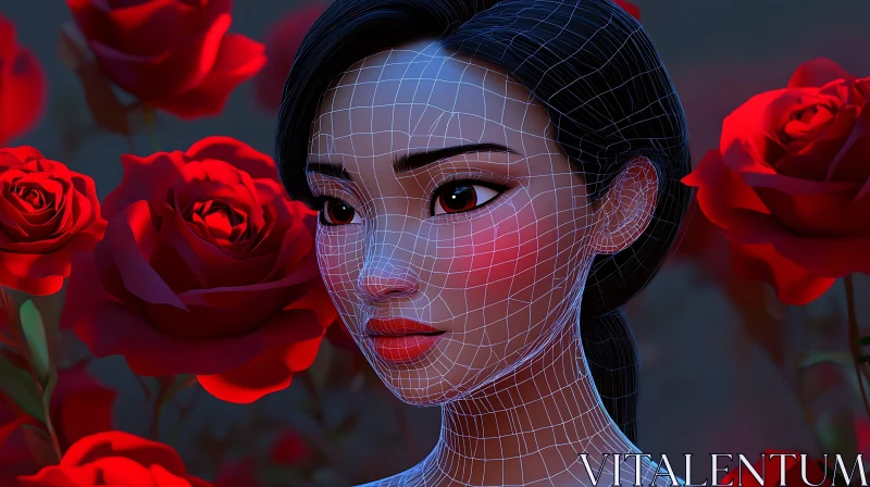 AI ART Wireframe Beauty in Bloom