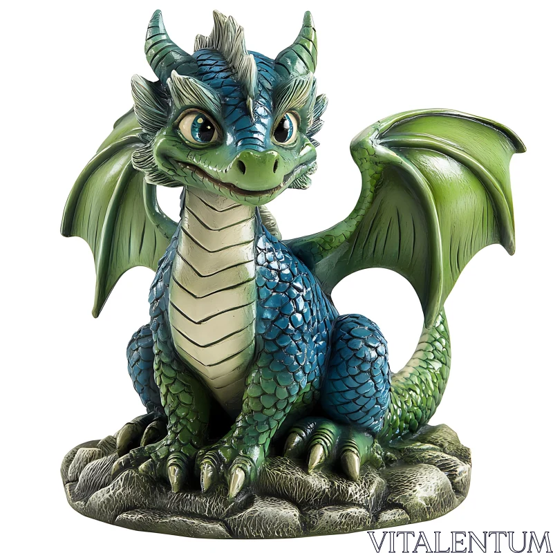 AI ART Blue and Green Dragon Figurine