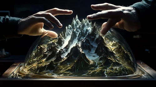 Hands Shaping a Mountain Landscape