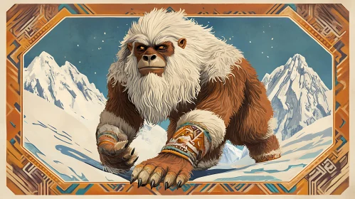 Furry Yeti Portrait in Winter Landscape