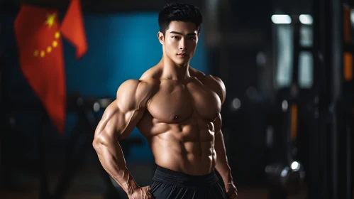 Fit Man Posing with China Flag